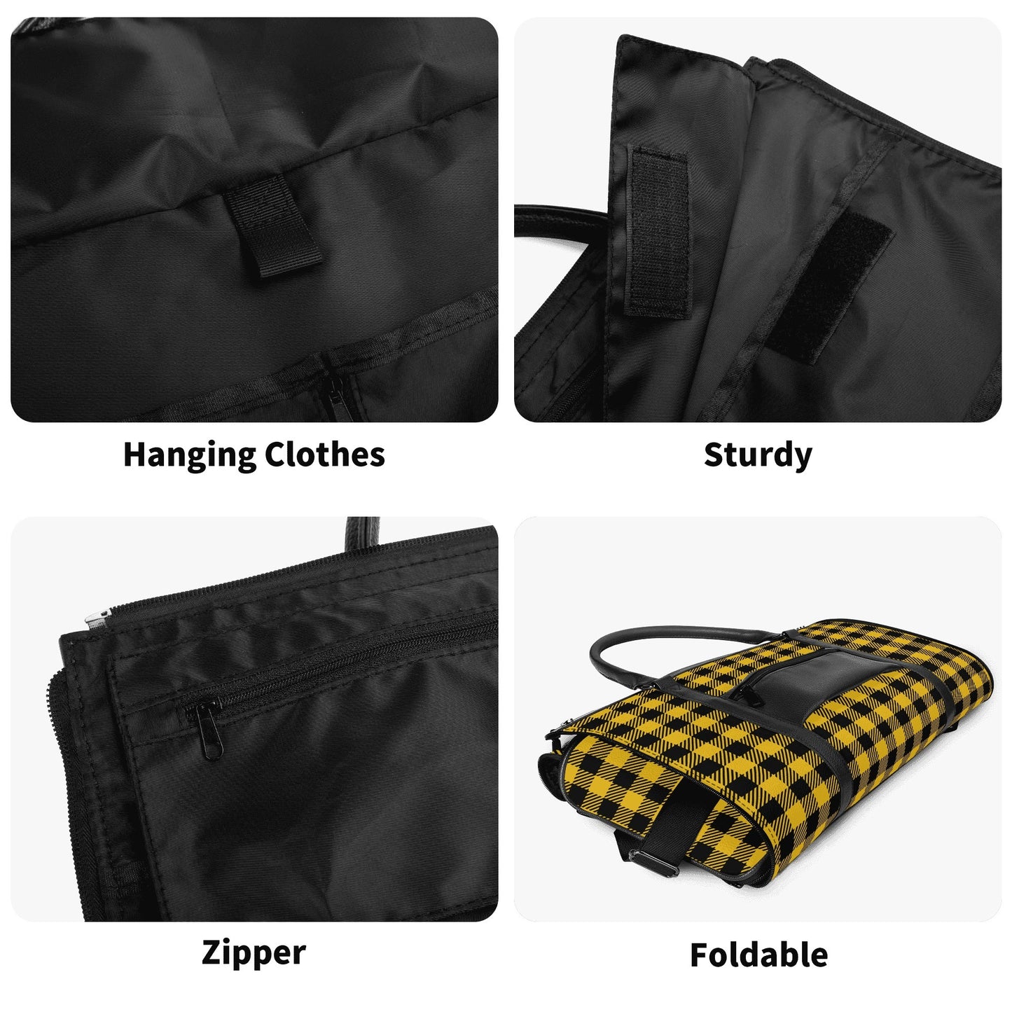 Canadian Maple Leaf Buffalo Plaid - PU Leather Foldable Travel Bag – Convertible From Garment Bag to Duffle Bag