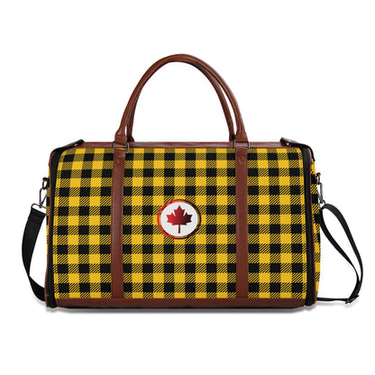 Canadian Maple Leaf Buffalo Plaid - PU Leather Foldable Travel Bag – Convertible From Garment Bag to Duffle Bag