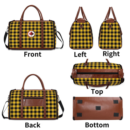 Canadian Maple Leaf Buffalo Plaid - PU Leather Foldable Travel Bag – Convertible From Garment Bag to Duffle Bag