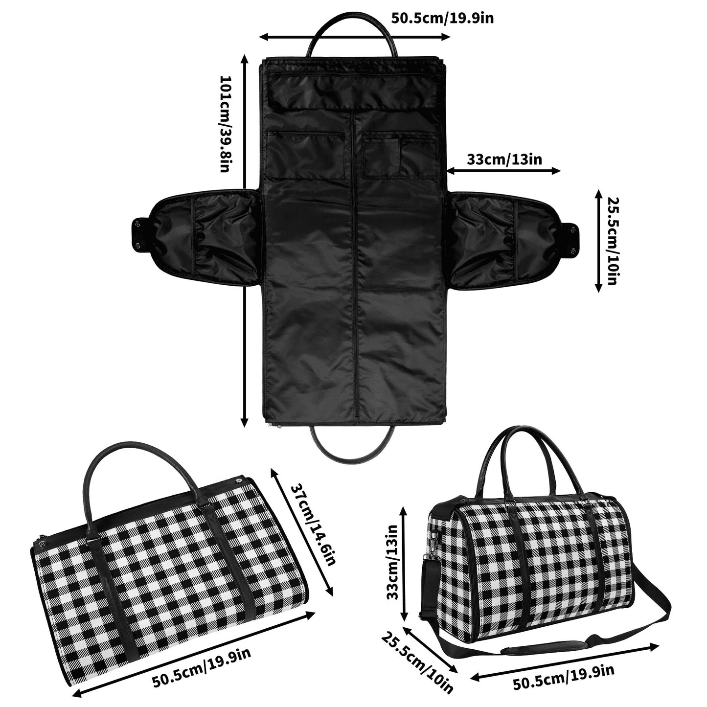 Canadian Buffalo Plaid - PU Leather Foldable Travel Bag – Convertible From Garment Bag to Duffle Bag