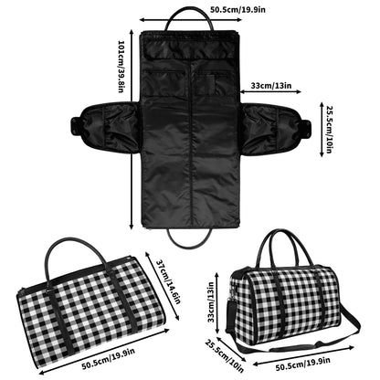 Canadian Buffalo Plaid - PU Leather Foldable Travel Bag – Convertible From Garment Bag to Duffle Bag