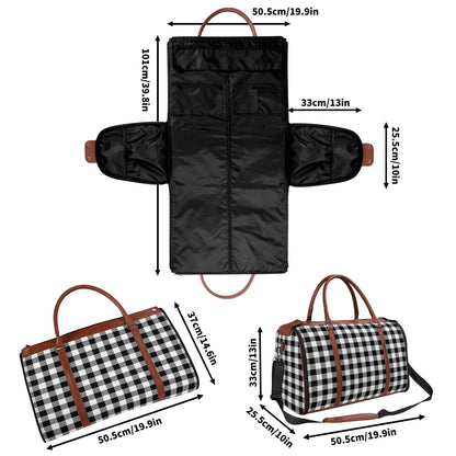 Canadian Buffalo Plaid - PU Leather Foldable Travel Bag – Convertible From Garment Bag to Duffle Bag