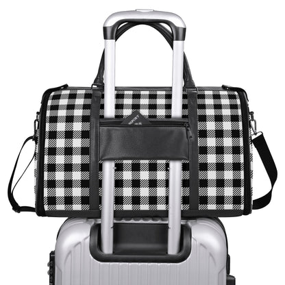 Canadian Buffalo Plaid - PU Leather Foldable Travel Bag – Convertible From Garment Bag to Duffle Bag