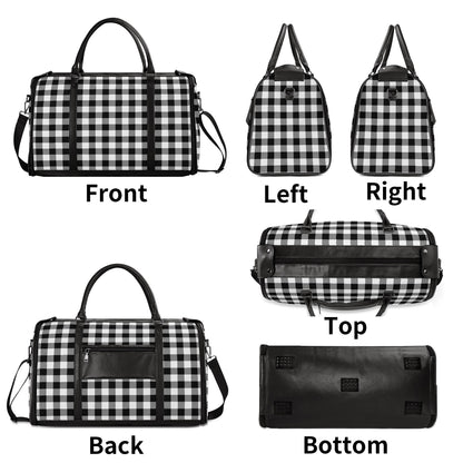 Canadian Buffalo Plaid - PU Leather Foldable Travel Bag – Convertible From Garment Bag to Duffle Bag