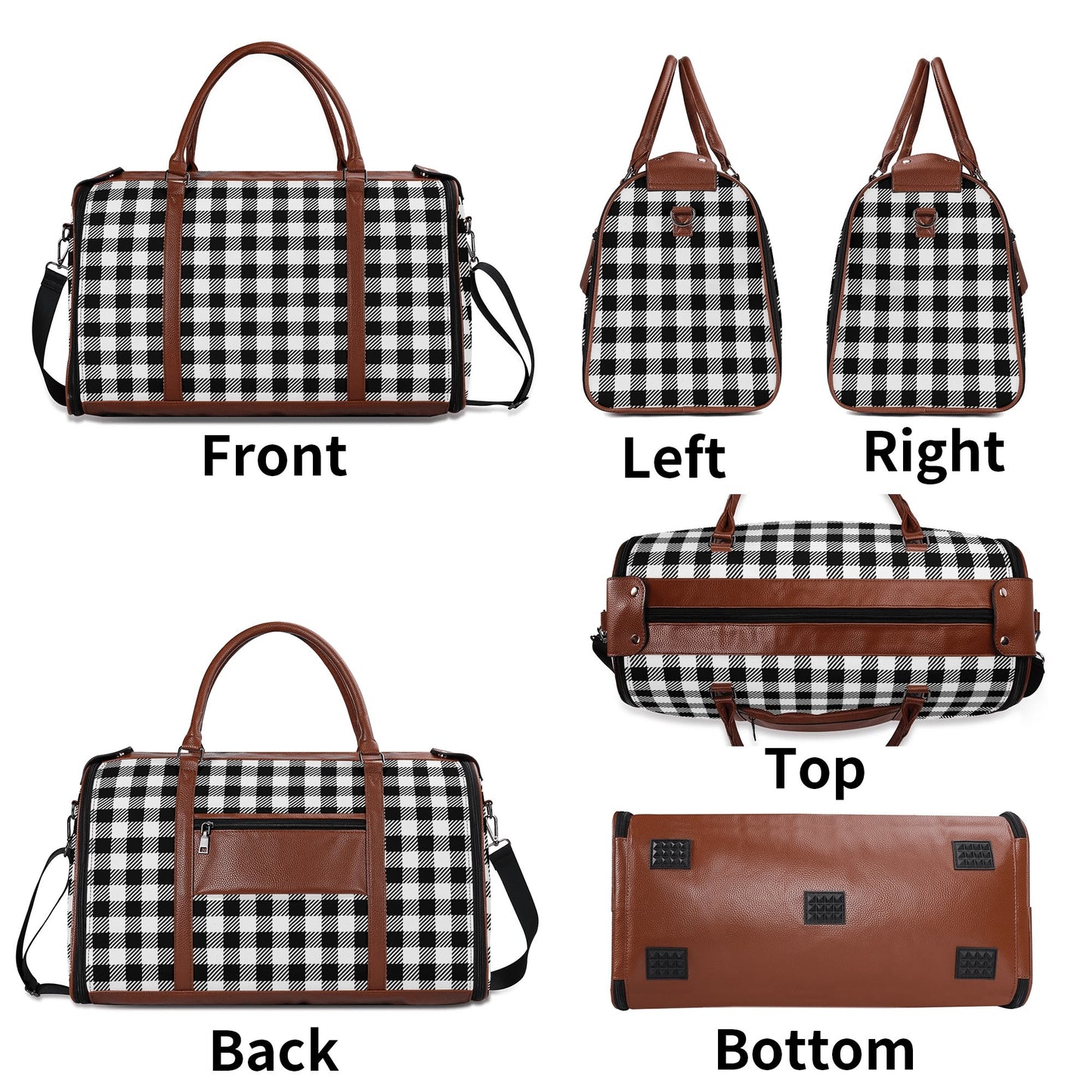 Canadian Buffalo Plaid - PU Leather Foldable Travel Bag – Convertible From Garment Bag to Duffle Bag