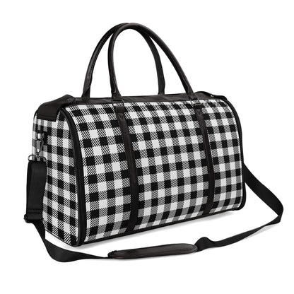 Canadian Buffalo Plaid - PU Leather Foldable Travel Bag – Convertible From Garment Bag to Duffle Bag