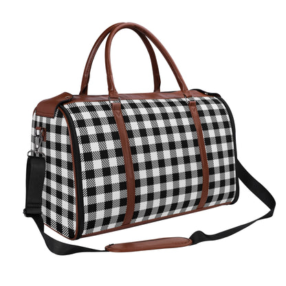 Canadian Buffalo Plaid - PU Leather Foldable Travel Bag – Convertible From Garment Bag to Duffle Bag