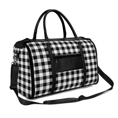 Canadian Buffalo Plaid - PU Leather Foldable Travel Bag – Convertible From Garment Bag to Duffle Bag