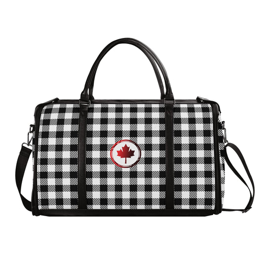 Canadian Maple Leaf Buffalo Plaid - PU Leather Foldable Travel Bag – Convertible From Garment Bag to Duffle Bag