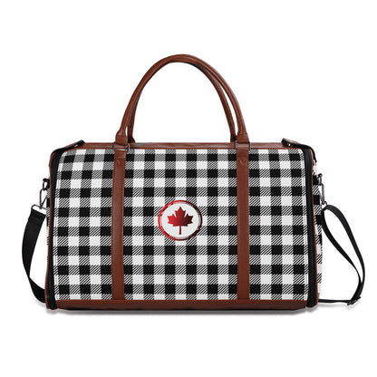 Canadian Maple Leaf Buffalo Plaid - PU Leather Foldable Travel Bag – Convertible From Garment Bag to Duffle Bag