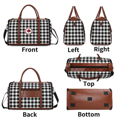 Canadian Maple Leaf Buffalo Plaid - PU Leather Foldable Travel Bag – Convertible From Garment Bag to Duffle Bag