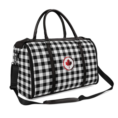 Canadian Maple Leaf Buffalo Plaid - PU Leather Foldable Travel Bag – Convertible From Garment Bag to Duffle Bag