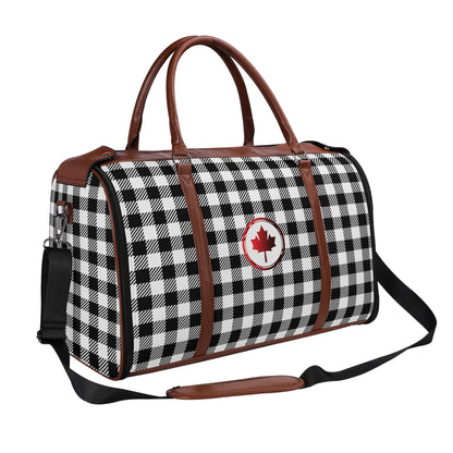 Canadian Maple Leaf Buffalo Plaid - PU Leather Foldable Travel Bag – Convertible From Garment Bag to Duffle Bag