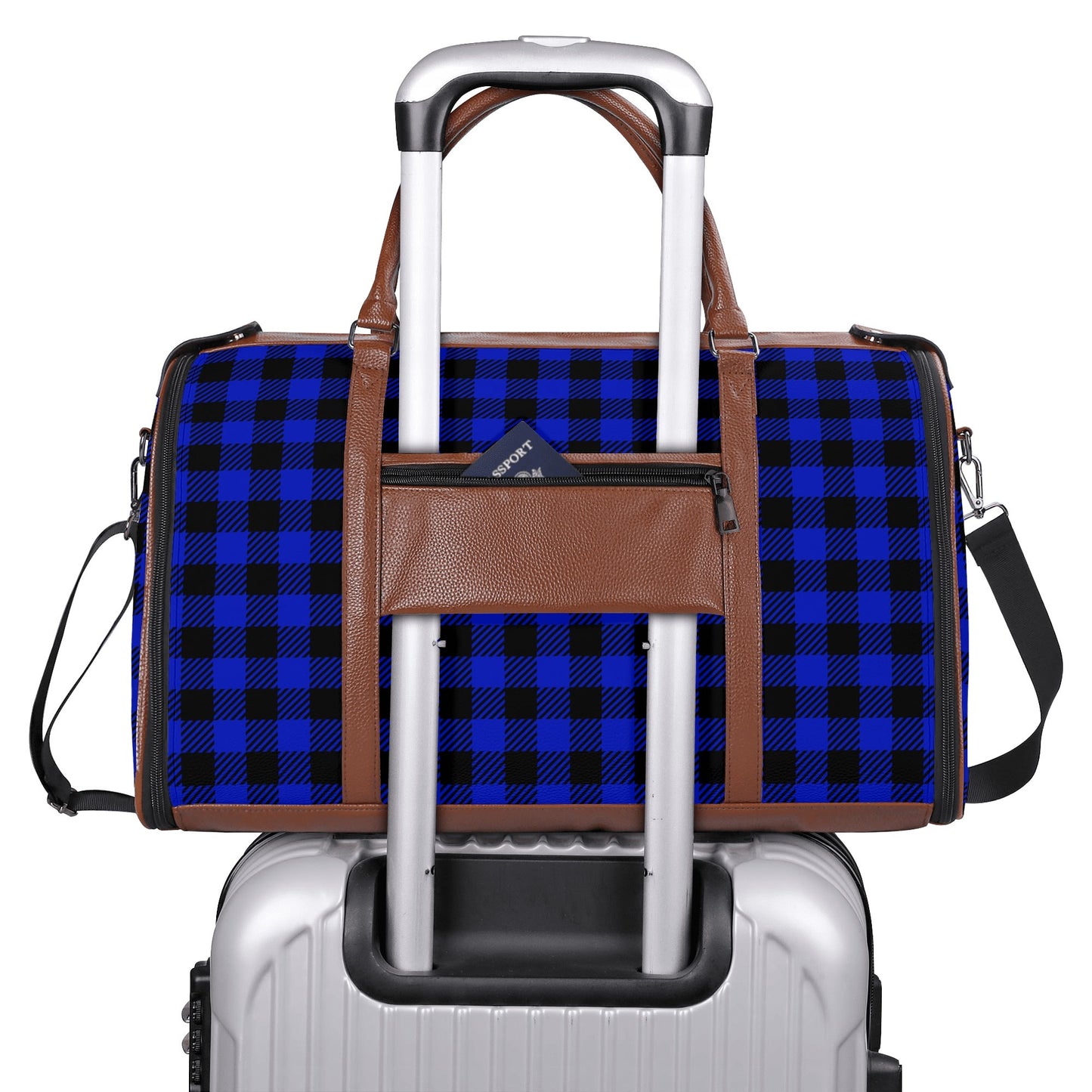 Canadian Maple Leaf Buffalo Plaid - PU Leather Foldable Travel Bag – Convertible From Garment Bag to Duffle Bag