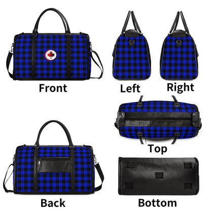 Canadian Maple Leaf Buffalo Plaid - PU Leather Foldable Travel Bag – Convertible From Garment Bag to Duffle Bag