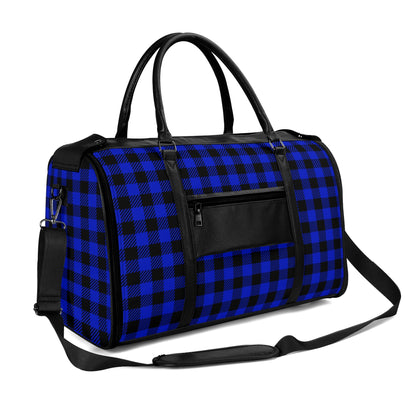 Canadian Maple Leaf Buffalo Plaid - PU Leather Foldable Travel Bag – Convertible From Garment Bag to Duffle Bag