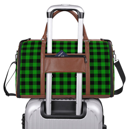 Canadian Maple Leaf Buffalo Plaid - PU Leather Foldable Travel Bag – Convertible From Garment Bag to Duffle Bag