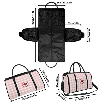 Canadian White Buffalo Plaid with Maple Leaf - PU Leather Foldable Travel Bag – Convertible From Garment Bag to Duffle Bag