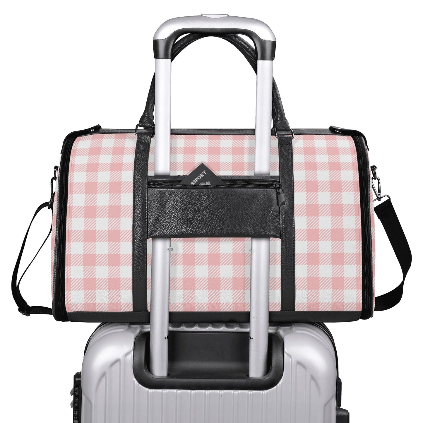 Canadian White Buffalo Plaid with Maple Leaf - PU Leather Foldable Travel Bag – Convertible From Garment Bag to Duffle Bag