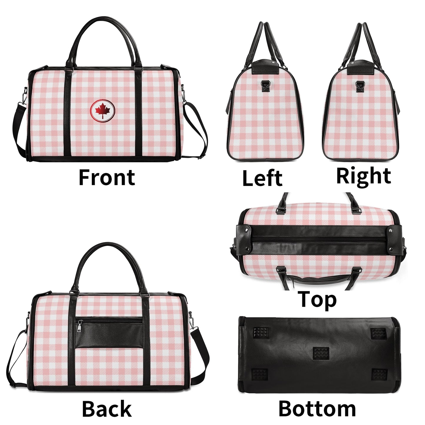 Canadian White Buffalo Plaid with Maple Leaf - PU Leather Foldable Travel Bag – Convertible From Garment Bag to Duffle Bag