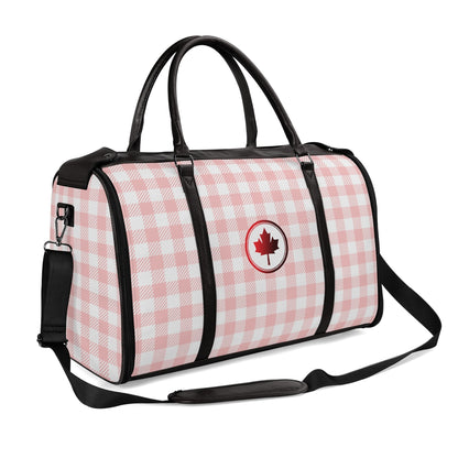 Canadian White Buffalo Plaid with Maple Leaf - PU Leather Foldable Travel Bag – Convertible From Garment Bag to Duffle Bag