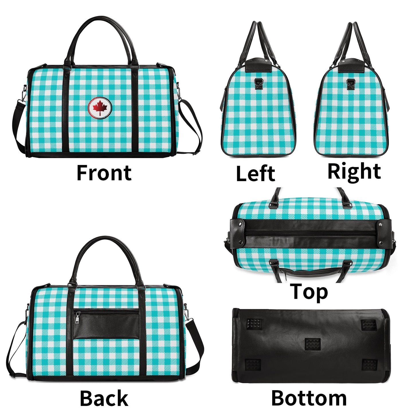 Canadian White Buffalo Plaid with Maple Leaf - PU Leather Foldable Travel Bag – Convertible From Garment Bag to Duffle Bag