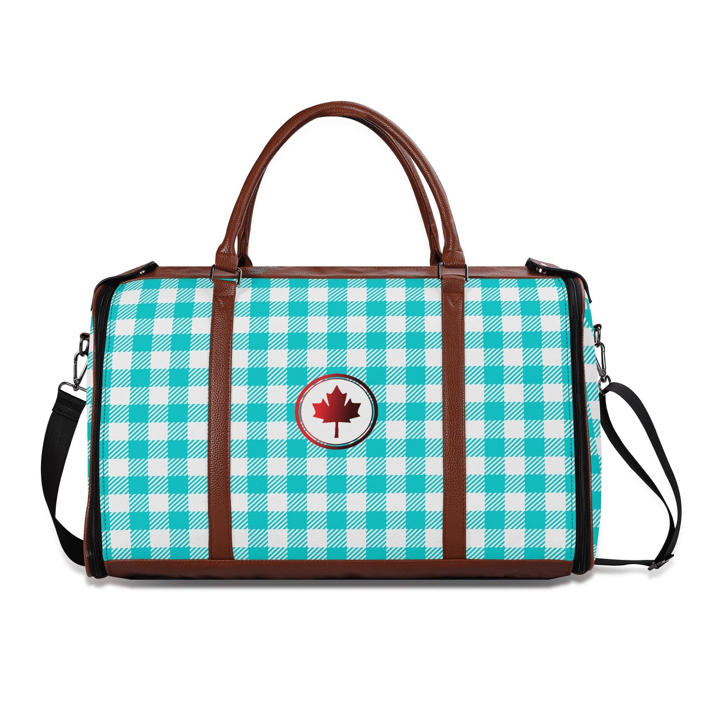 Canadian White Buffalo Plaid with Maple Leaf - PU Leather Foldable Travel Bag – Convertible From Garment Bag to Duffle Bag