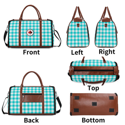 Canadian White Buffalo Plaid with Maple Leaf - PU Leather Foldable Travel Bag – Convertible From Garment Bag to Duffle Bag