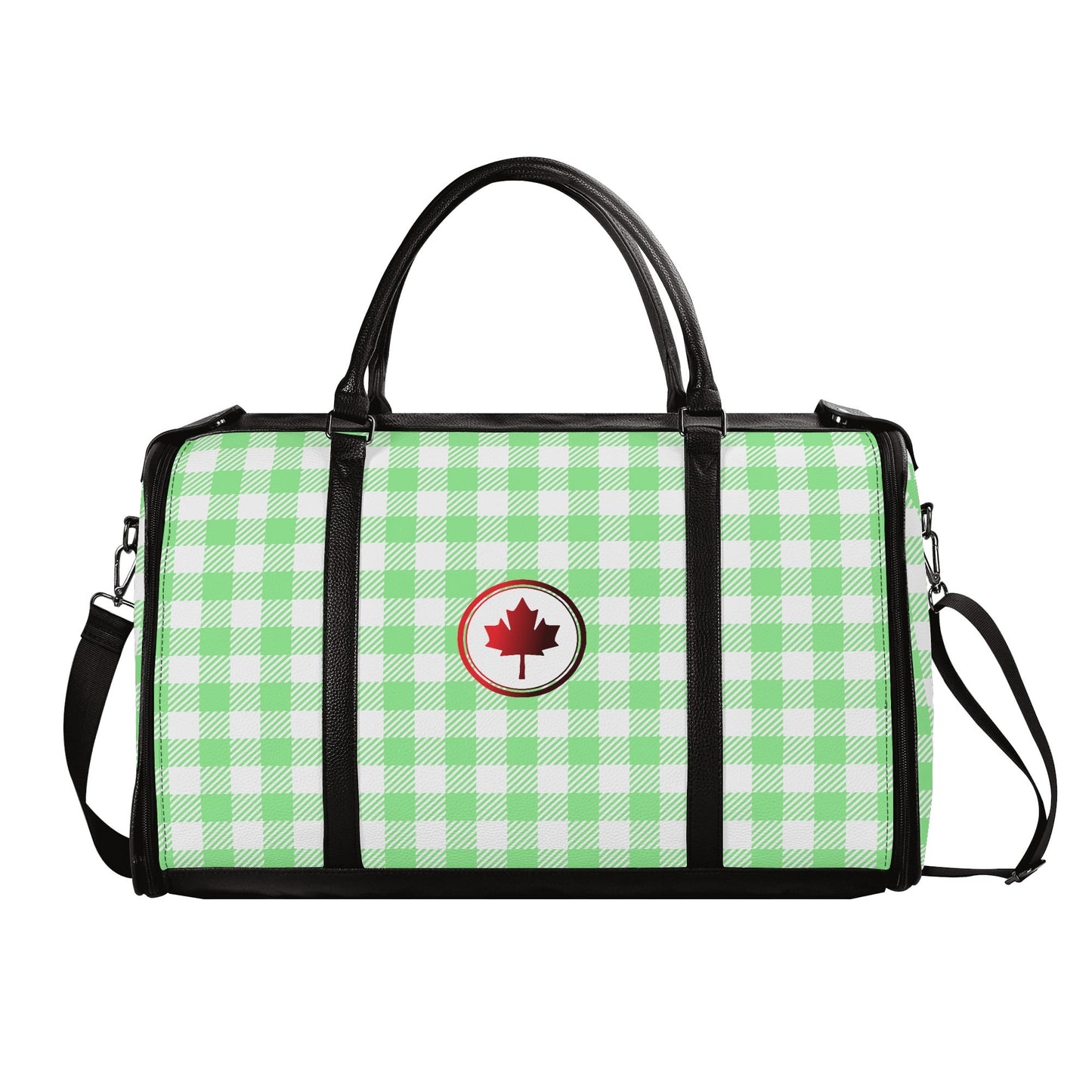 Canadian White Buffalo Plaid with Maple Leaf - PU Leather Foldable Travel Bag – Convertible From Garment Bag to Duffle Bag