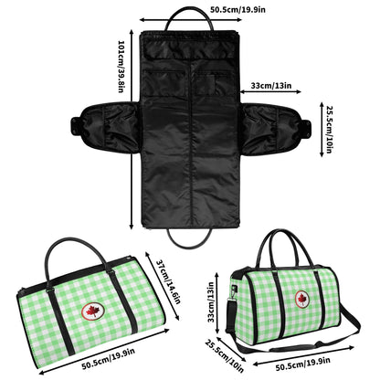 Canadian White Buffalo Plaid with Maple Leaf - PU Leather Foldable Travel Bag – Convertible From Garment Bag to Duffle Bag