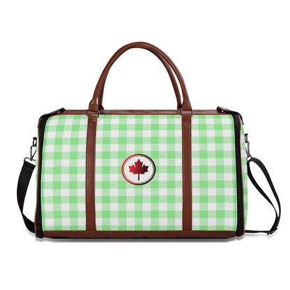 Canadian White Buffalo Plaid with Maple Leaf - PU Leather Foldable Travel Bag – Convertible From Garment Bag to Duffle Bag