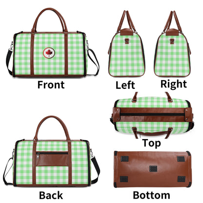 Canadian White Buffalo Plaid with Maple Leaf - PU Leather Foldable Travel Bag – Convertible From Garment Bag to Duffle Bag