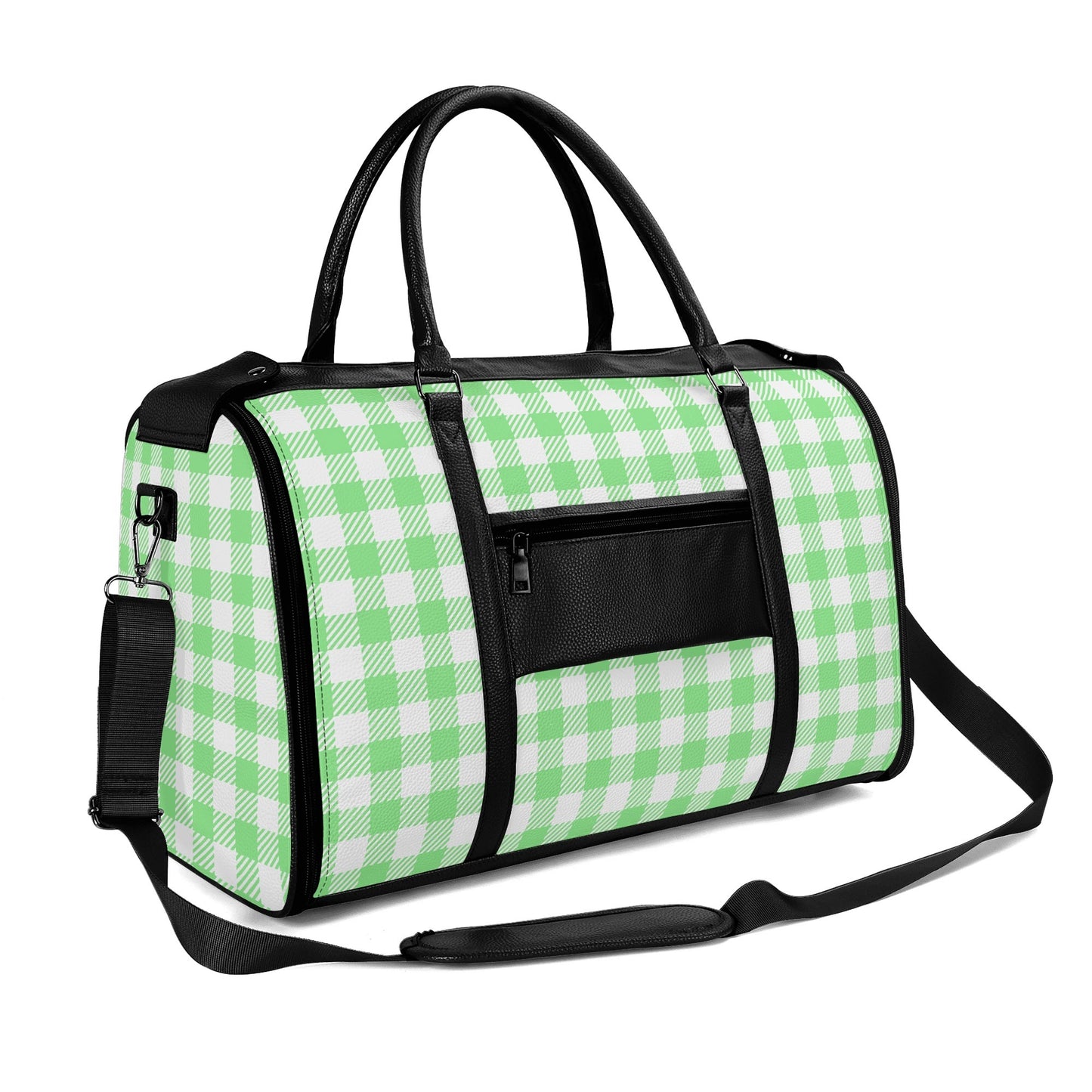 Canadian White Buffalo Plaid with Maple Leaf - PU Leather Foldable Travel Bag – Convertible From Garment Bag to Duffle Bag