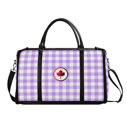 Canadian White Buffalo Plaid with Maple Leaf - PU Leather Foldable Travel Bag – Convertible From Garment Bag to Duffle Bag