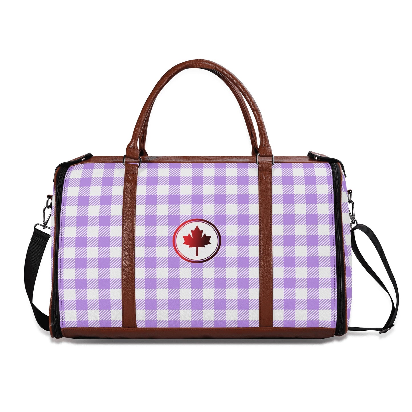 Canadian White Buffalo Plaid with Maple Leaf - PU Leather Foldable Travel Bag – Convertible From Garment Bag to Duffle Bag