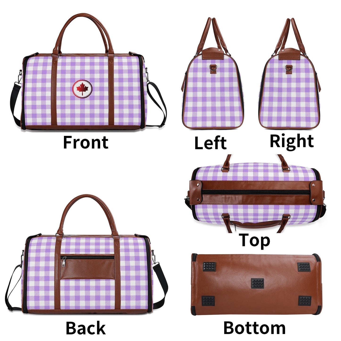 Canadian White Buffalo Plaid with Maple Leaf - PU Leather Foldable Travel Bag – Convertible From Garment Bag to Duffle Bag