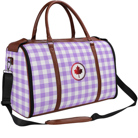 Canadian White Buffalo Plaid with Maple Leaf - PU Leather Foldable Travel Bag – Convertible From Garment Bag to Duffle Bag