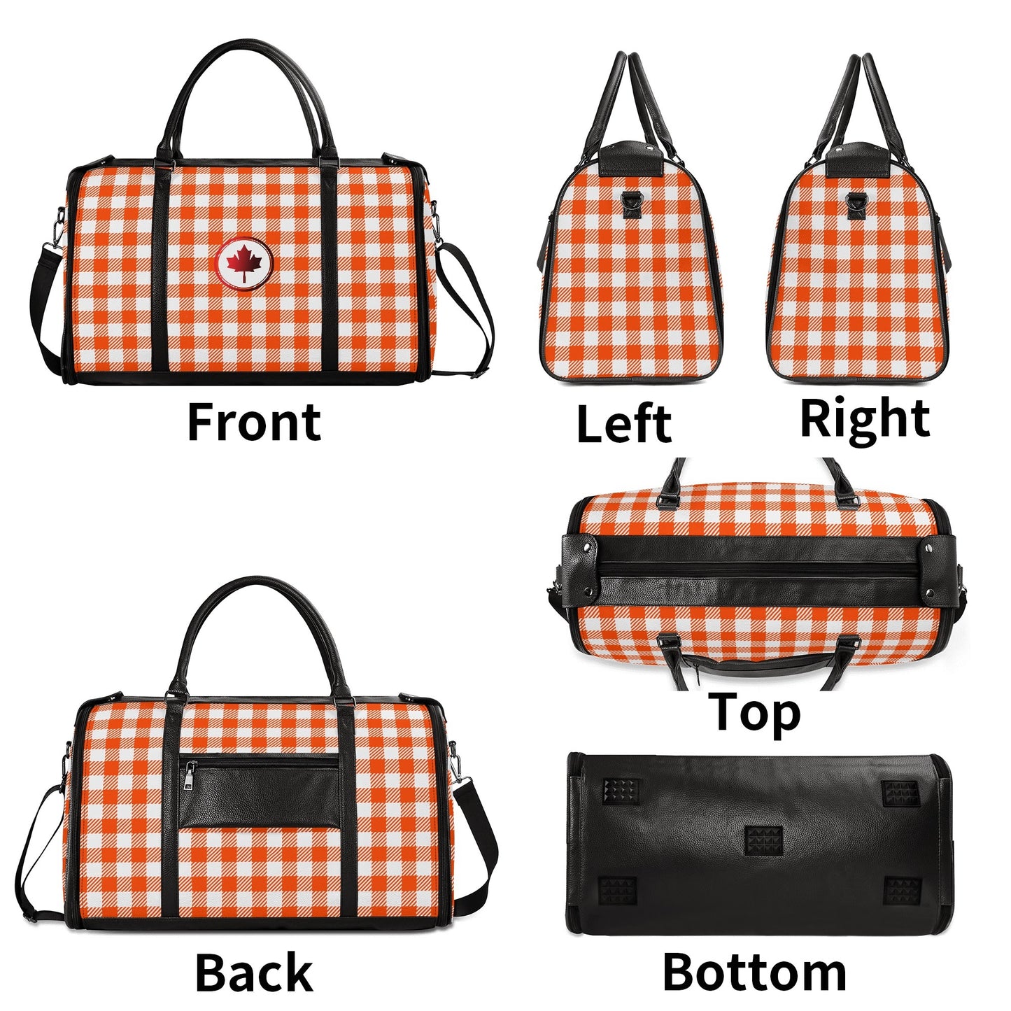 Canadian White Buffalo Plaid with Maple Leaf - PU Leather Foldable Travel Bag – Convertible From Garment Bag to Duffle Bag