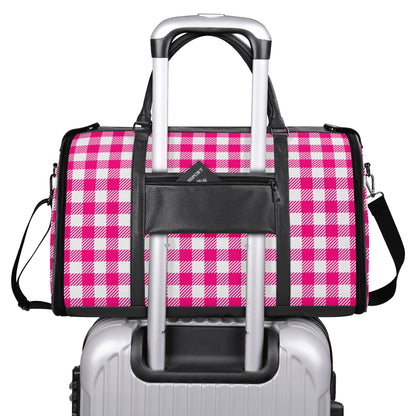 Canadian White Buffalo Plaid with Maple Leaf - PU Leather Foldable Travel Bag – Convertible From Garment Bag to Duffle Bag