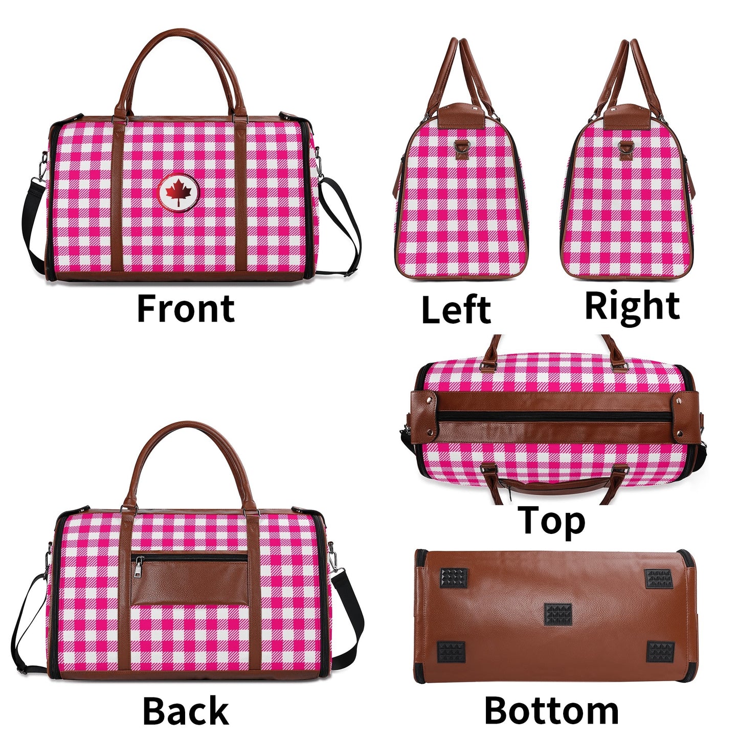 Canadian White Buffalo Plaid with Maple Leaf - PU Leather Foldable Travel Bag – Convertible From Garment Bag to Duffle Bag