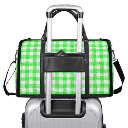 Canadian White Buffalo Plaid with Maple Leaf - PU Leather Foldable Travel Bag – Convertible From Garment Bag to Duffle Bag