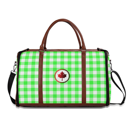 Canadian White Buffalo Plaid with Maple Leaf - PU Leather Foldable Travel Bag – Convertible From Garment Bag to Duffle Bag