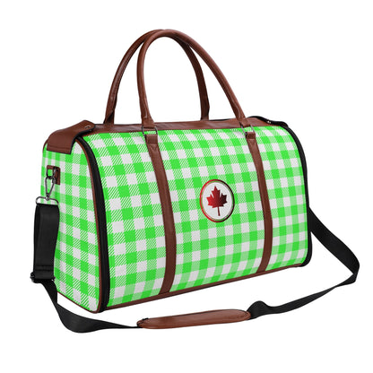 Canadian White Buffalo Plaid with Maple Leaf - PU Leather Foldable Travel Bag – Convertible From Garment Bag to Duffle Bag