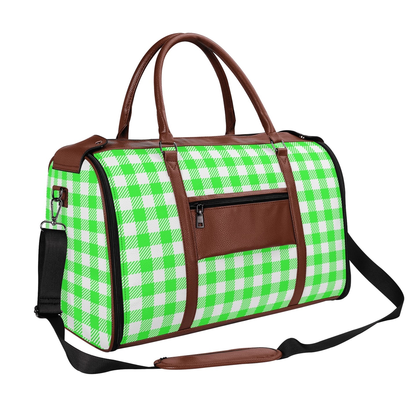 Canadian White Buffalo Plaid with Maple Leaf - PU Leather Foldable Travel Bag – Convertible From Garment Bag to Duffle Bag