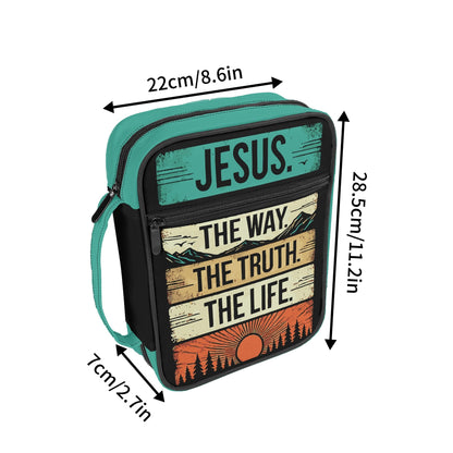 Jesus - The Way The Truth The Life - Durable Bible Cover with Pocket, Handle and Zipper – Perfect for Church, Study, or Travel - Sunset