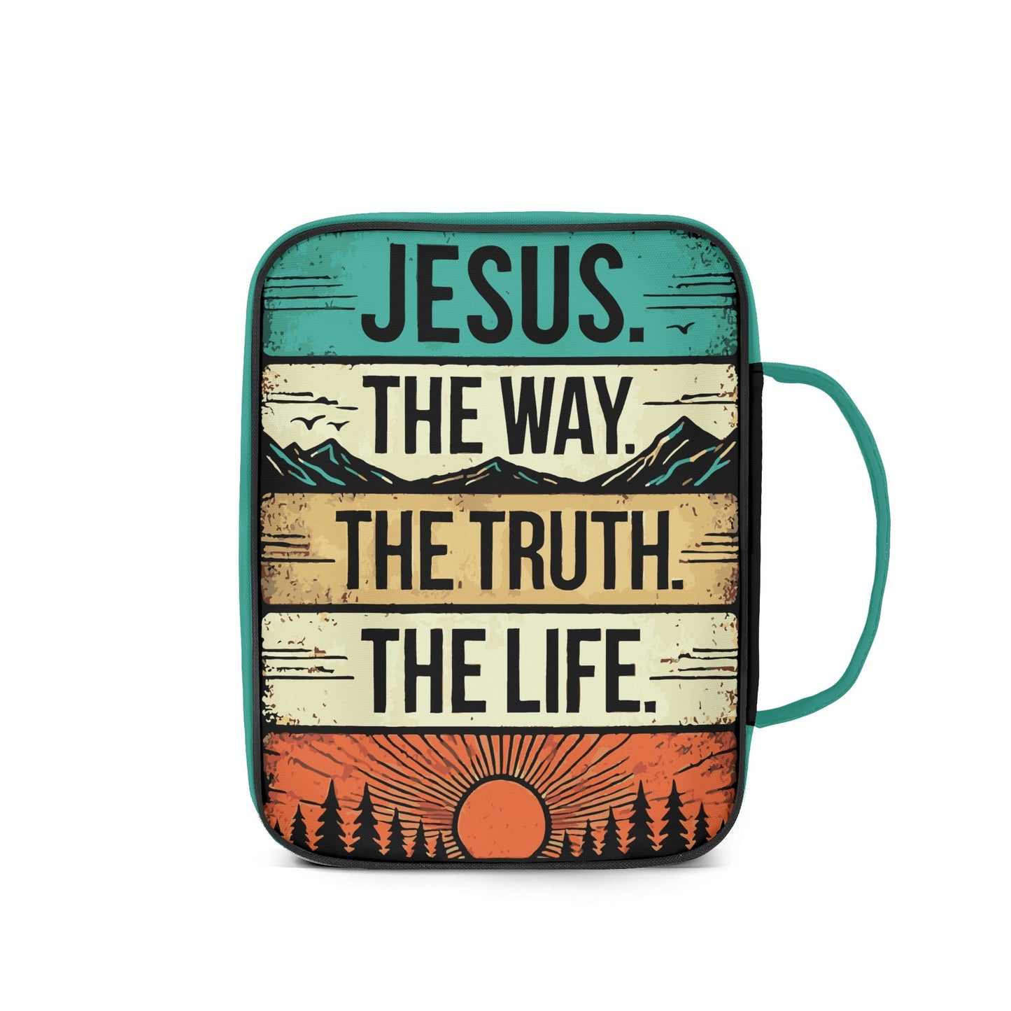 Jesus - The Way The Truth The Life - Durable Bible Cover with Pocket, Handle and Zipper – Perfect for Church, Study, or Travel - Sunset