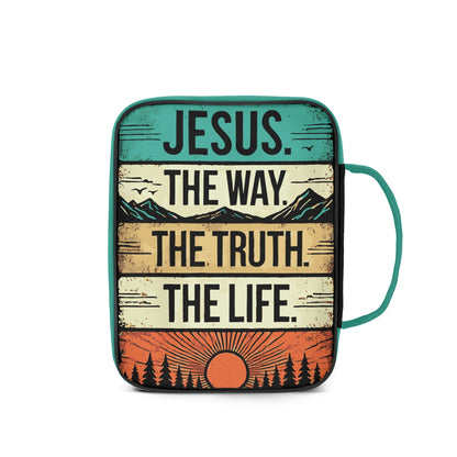 Jesus - The Way The Truth The Life - Durable Bible Cover with Pocket, Handle and Zipper – Perfect for Church, Study, or Travel - Sunset