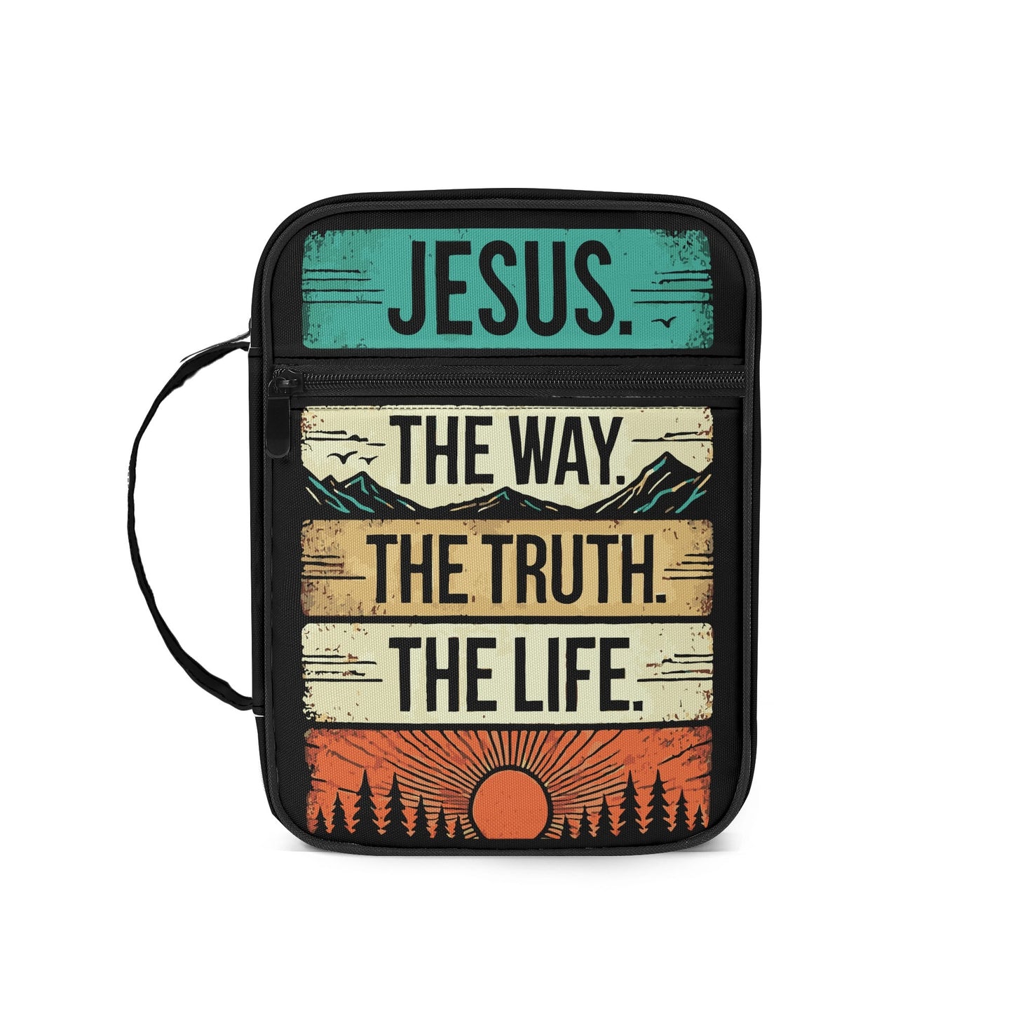 Jesus - The Way The Truth The Life - Durable Bible Cover with Pocket, Handle and Zipper – Perfect for Church, Study, or Travel - Sunset