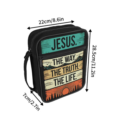 Jesus - The Way The Truth The Life - Durable Bible Cover with Pocket, Handle and Zipper – Perfect for Church, Study, or Travel - Sunset