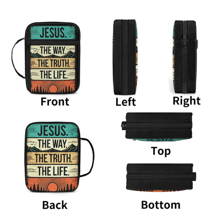 Jesus - The Way The Truth The Life - Durable Bible Cover with Pocket, Handle and Zipper – Perfect for Church, Study, or Travel - Sunset